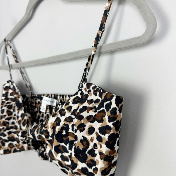 EXPRESS X ROCKY BARNES | Linen Blend Leopard Bow Front Crop Top Women’s Size S - Picture 4 of 11